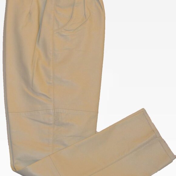 Women’s Black Soft Leather Pleated Dress Pants with Open Hem Plus Size 16 Colors - Picture 7 of 16